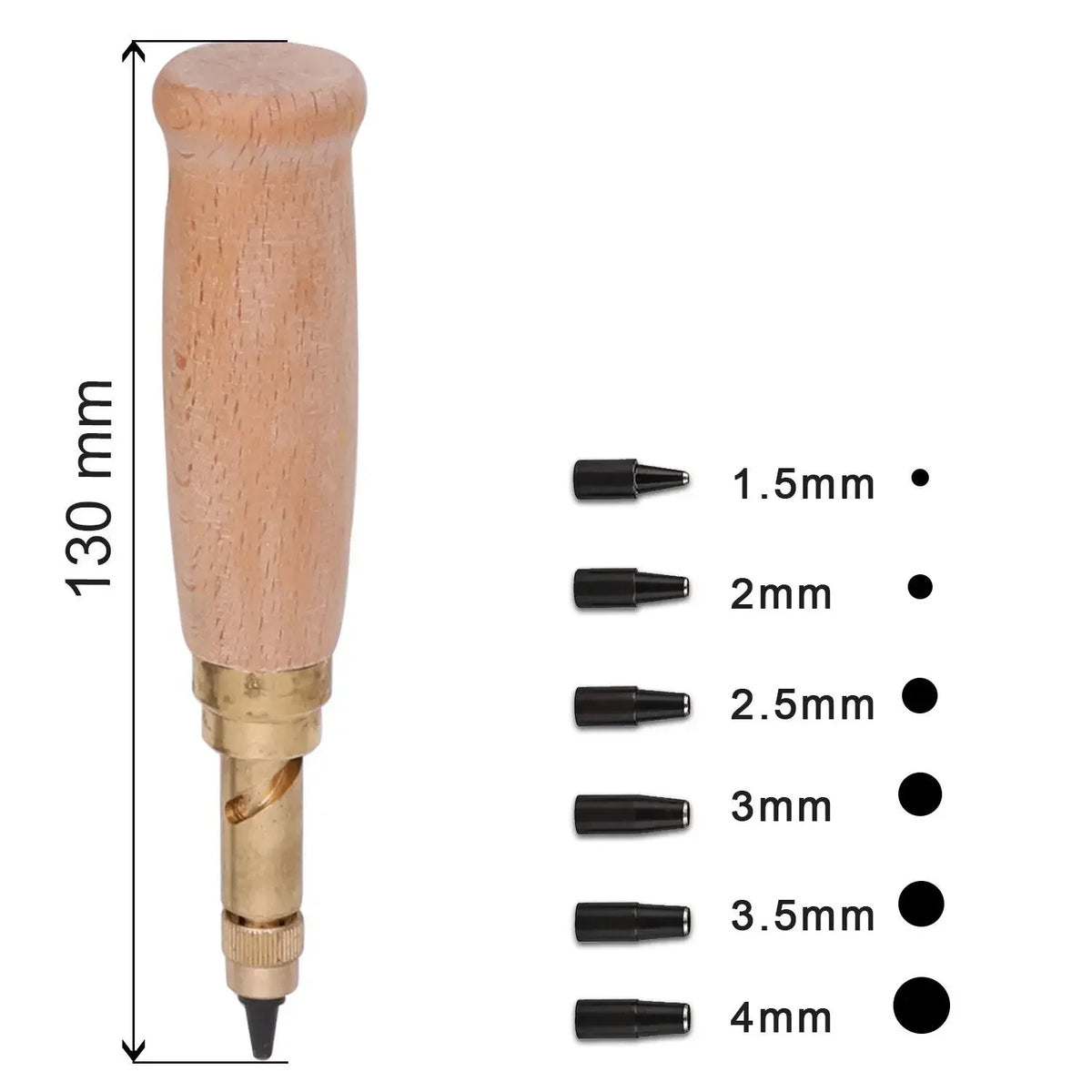 Auto Screw Punch Leather Tool – 6 Sizes 1.5–4mm Removable Tips