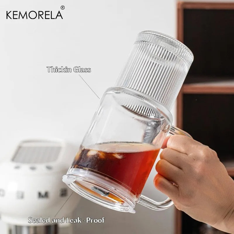 KEMORELA 750ml Glass Tumbler with Handle, Lid & Straw