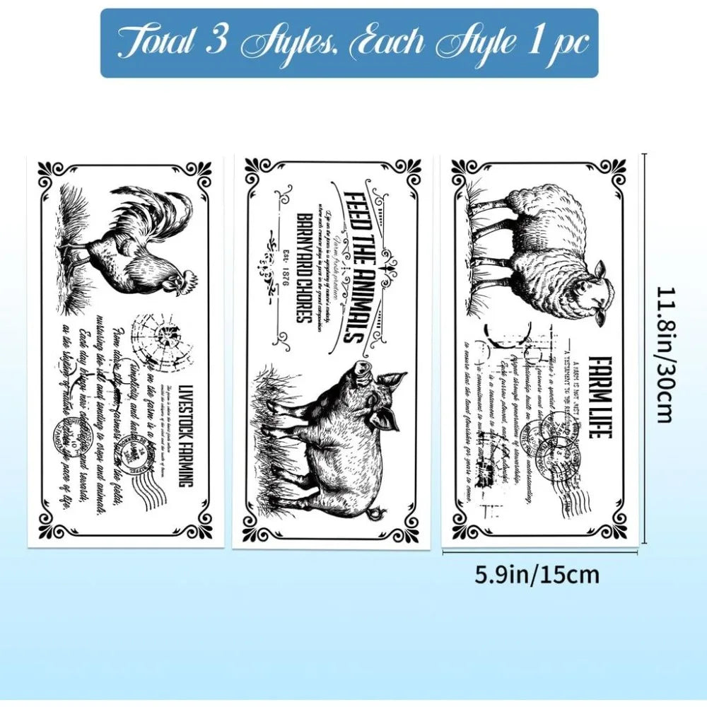 Retro Farm Animal Rub-On Transfer Decals – 3 Sheets 6×12"