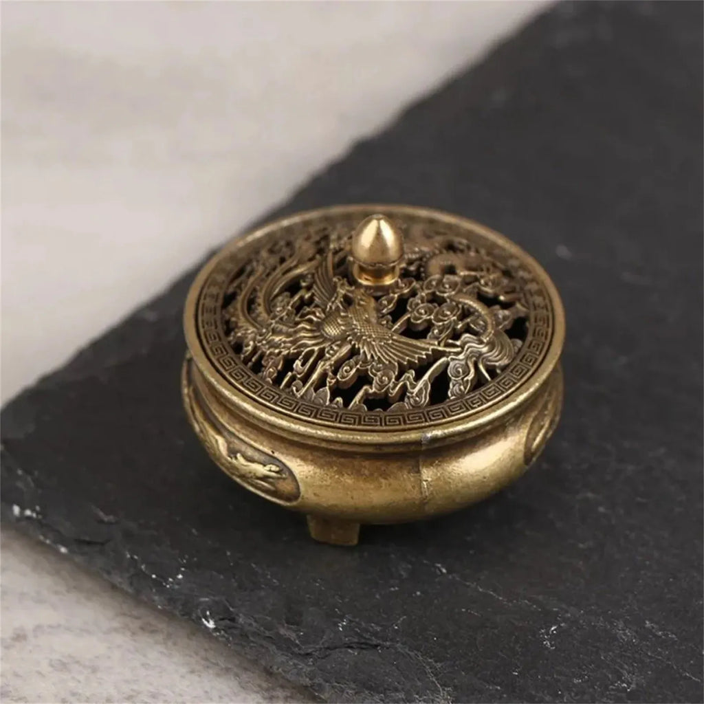 Antique Brass Dragon Phoenix Incense Burner | Chinese Décor