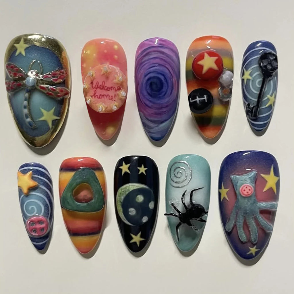 Gothic Fairy Tale Almond False Nails Press Wearable Halloween Resin