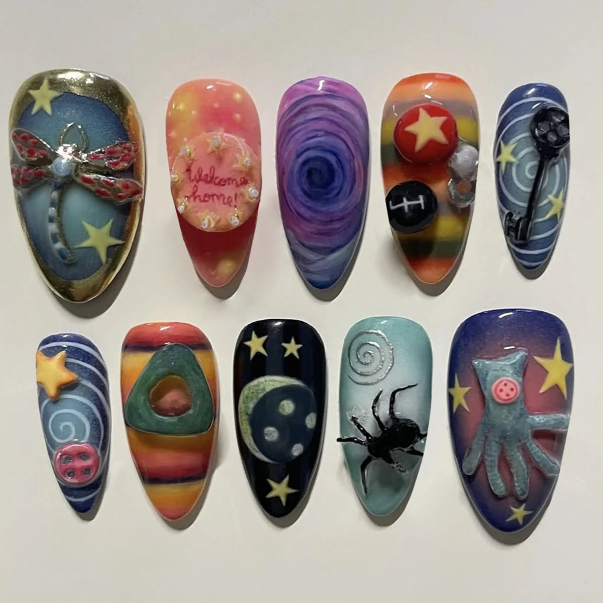 Gothic Fairy Tale Almond False Nails Press Wearable Halloween Resin