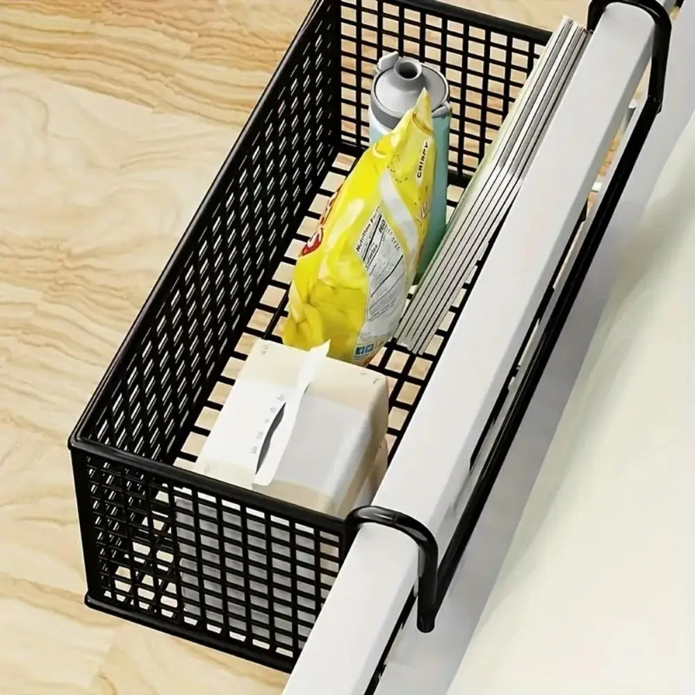Iron Hanging Bedside Basket – No-Drill Wire Storage Shelf
