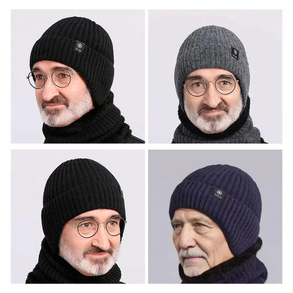 Men's Winter Knitted Beanie with Ear Protection – Snowflake Hat