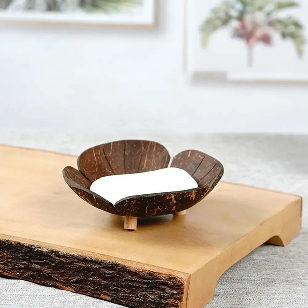 Coffee Coconut Shell Soap Holder Fish Elephant Drainage Dish Flower