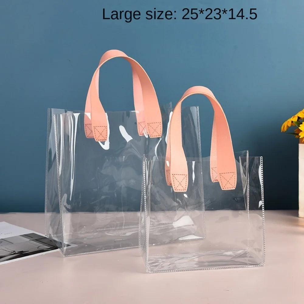 Large Capacity PVC Clear Tote Bag Transparent Handle Shopping Bags