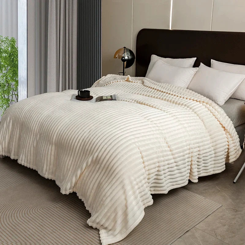 Striped Fleece Throw Blanket – Soft Shaggy Couch & Bed Blanket