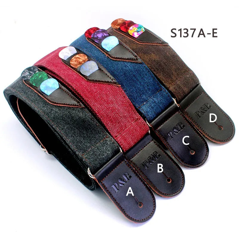 Leather Denim Guitar Strap Acoustic Electric Vintage Fashion Shoulder