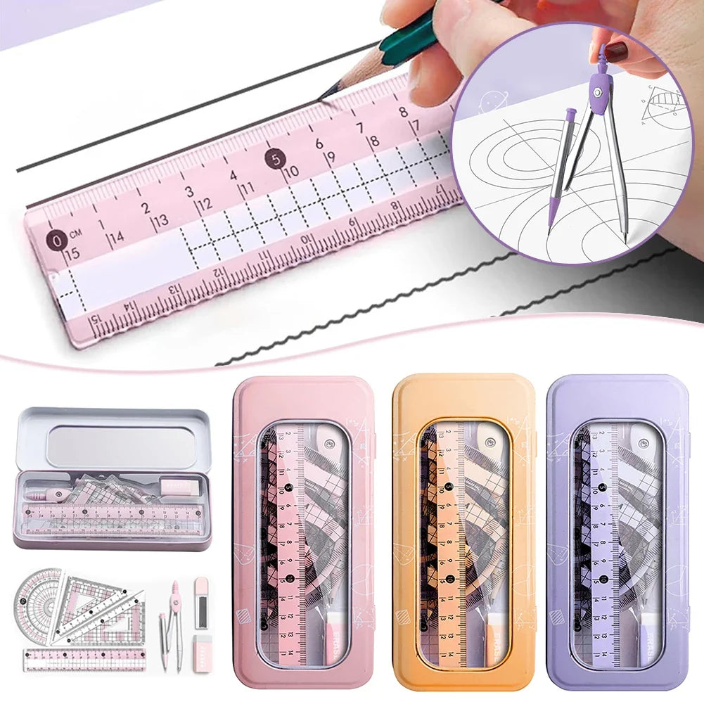 8-Piece Student Geometry Set – Compass, Protractor & Ruler