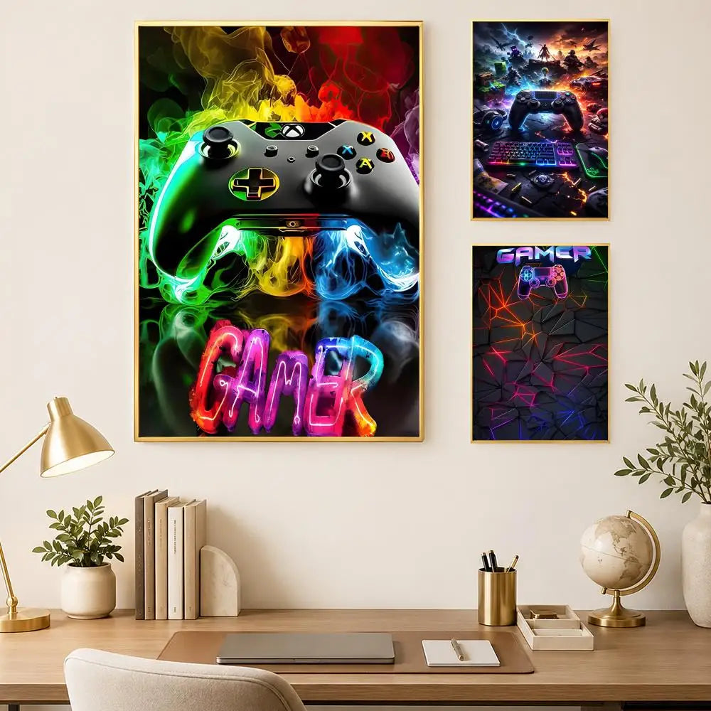 Neon Video Game Poster Self-Stick HD PVC Waterproof Wall Art