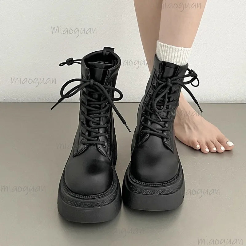 Women's Retro Platform Ankle Boots – British Square Heel