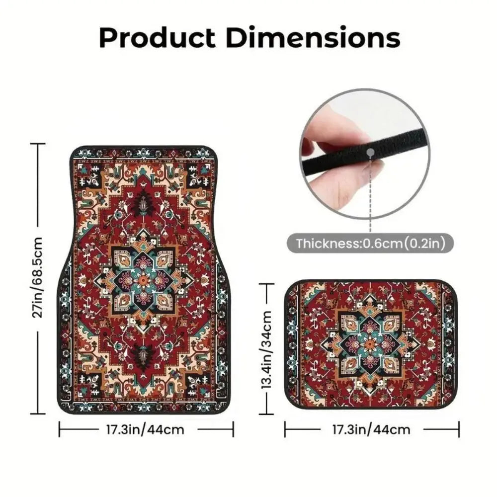 4-Piece Bohemian Car Floor Mats | Non-Slip Persian Carpet