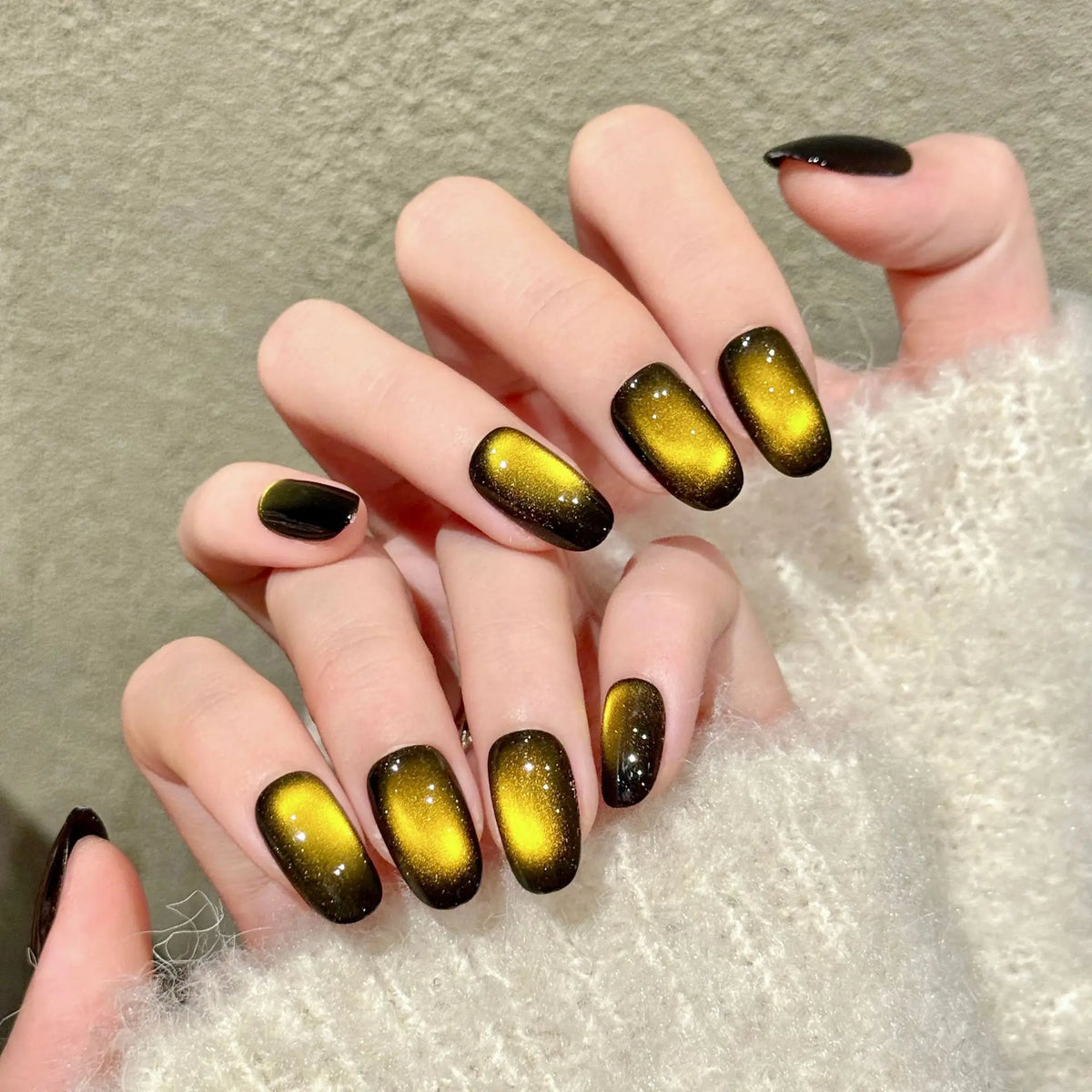 Amber Gradient Press On Nails | Glitter Cat's Eye Almond Set