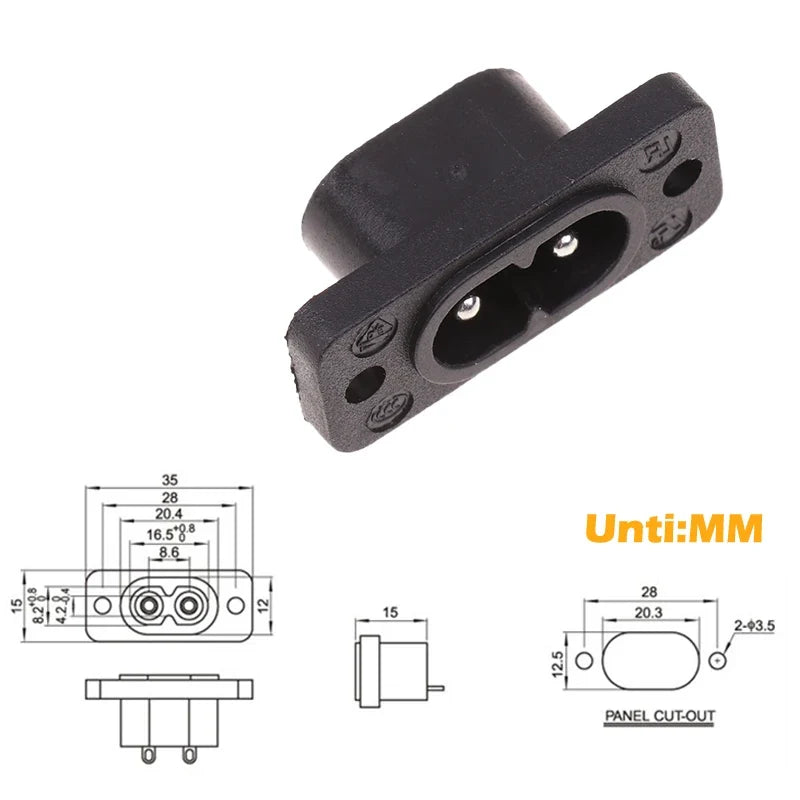 C8 Male Socket C7 Female Plug Embedded AC Connector 250V 35×15mm