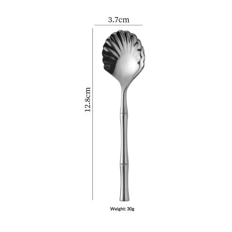 Heat Resistant Stainless Steel Seashell Dessert Spoon Reusable Coffee