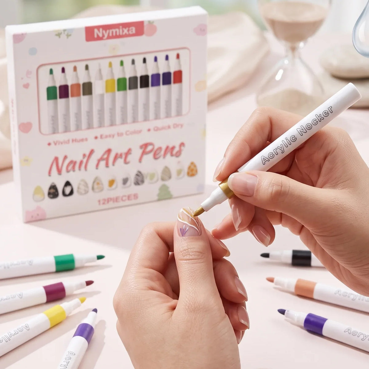 Nymixa 3D Nail Art Pens – 12 Colors Waterproof DIY Manicure Set