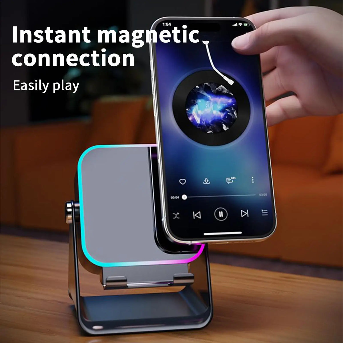Folding Phone Stand with Bluetooth Speaker & LED Light – 10W