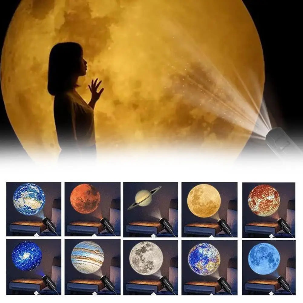USB Planet Projector Night Lamp – 10 Films, 360° Rotation