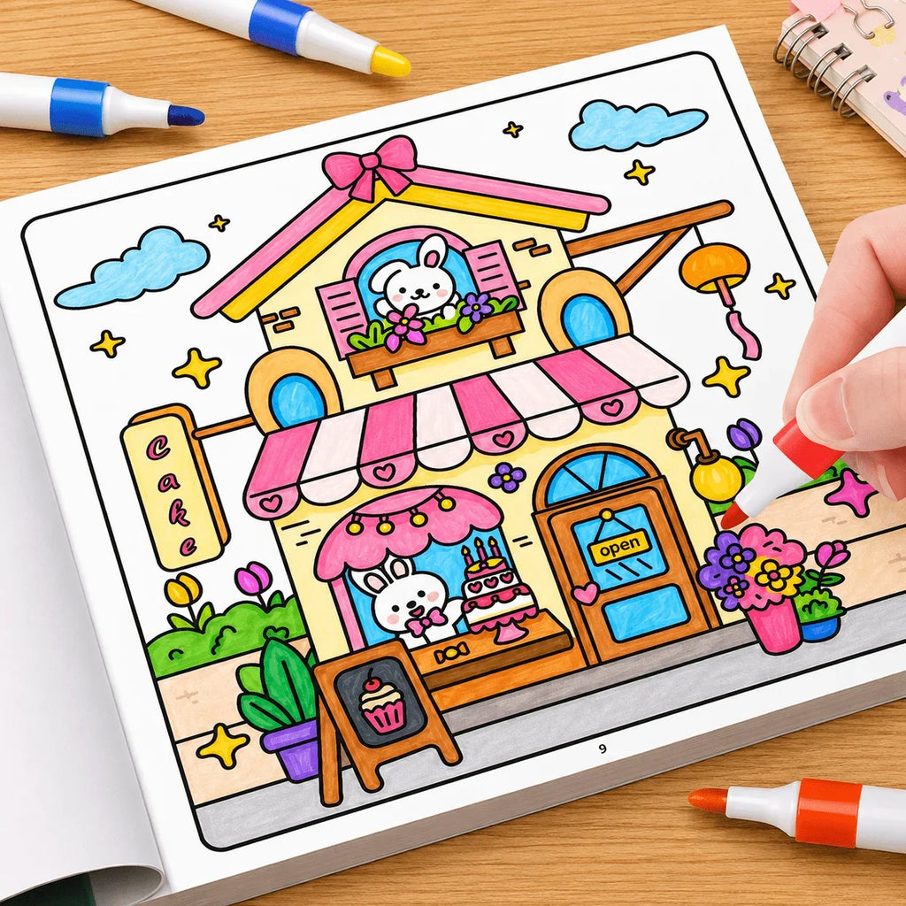 Cozy Friends Cute Animal Coloring Book 32 Pages Kawaii Cartoon Scenes