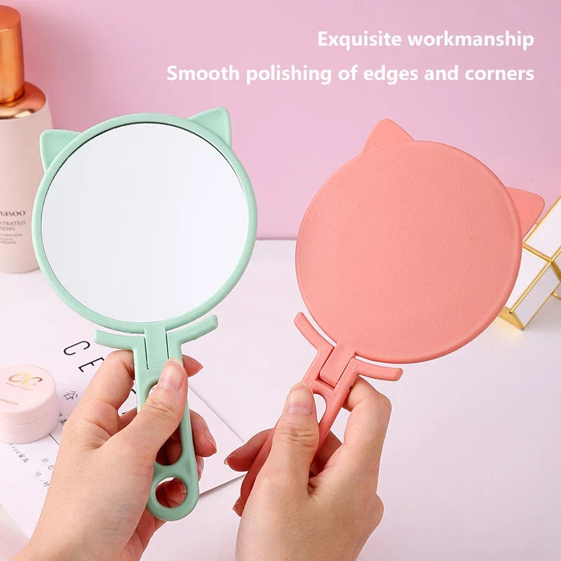 Cat Ears Foldable HD Makeup Mirror – Portable Handheld & Desktop