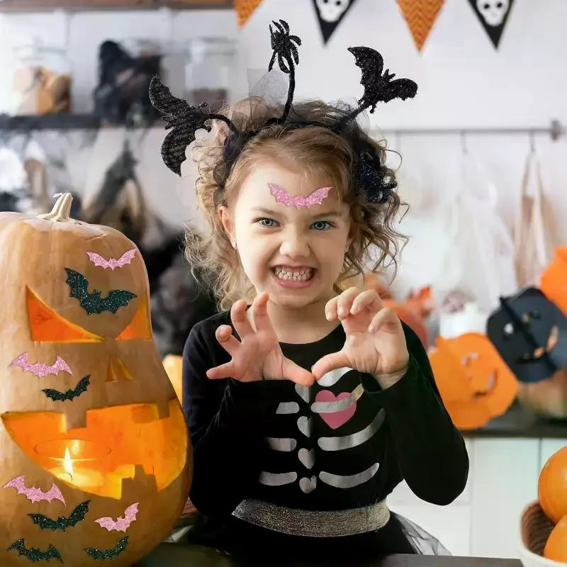 500pcs Halloween Bat Stickers Roll – Glitter Laser Self-Adhesive