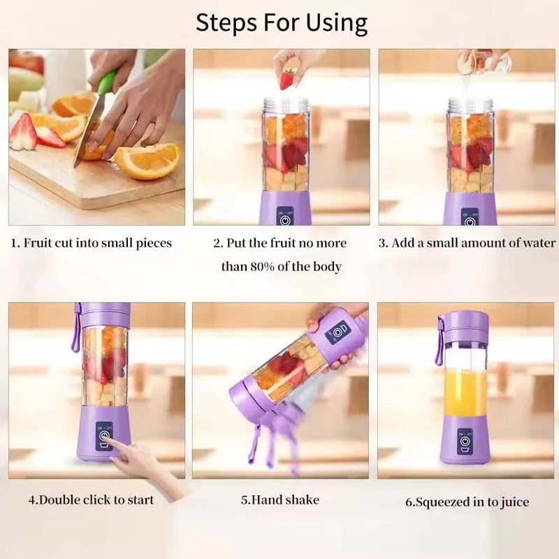 USB Rechargeable Portable Mini Blender – 6-Blade Juicer Cup