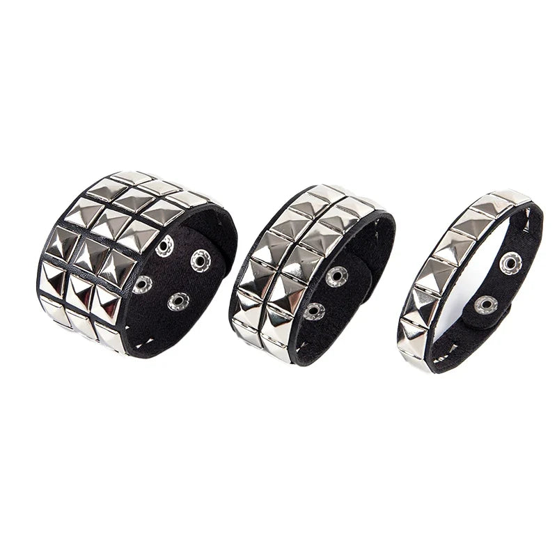 Rivet Stud Wide Cuff Punk Gothic Bracelet – Unisex PU Leather