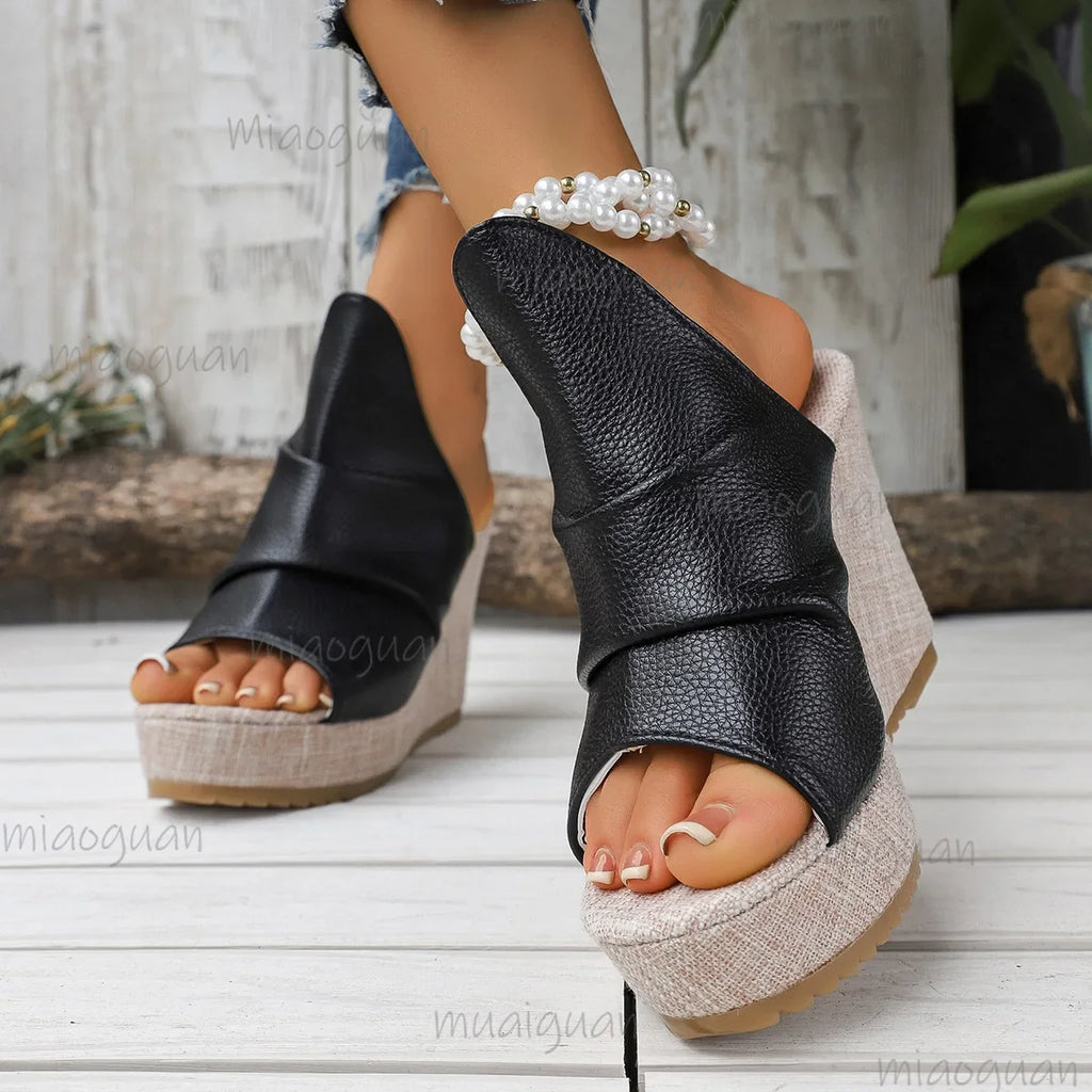 Women's 10cm Wedge Sandals – Roman Open Toe Platform Slides