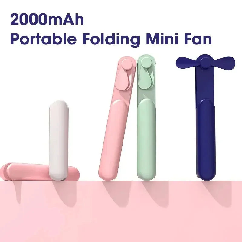 3-in-1 Mini Foldable Handheld Fan with 2000mAh Power Bank