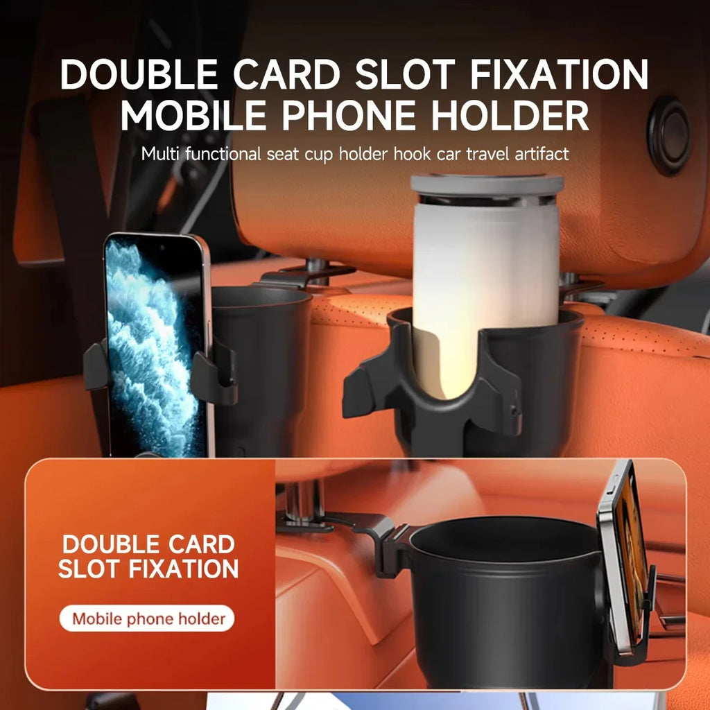 Car Headrest & Vent Cup Holder Organizer – Phone Mount & Hook