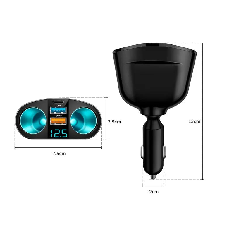 Dual-Port Car Charger Digital Display – QC3.0 & 2.4A 20W