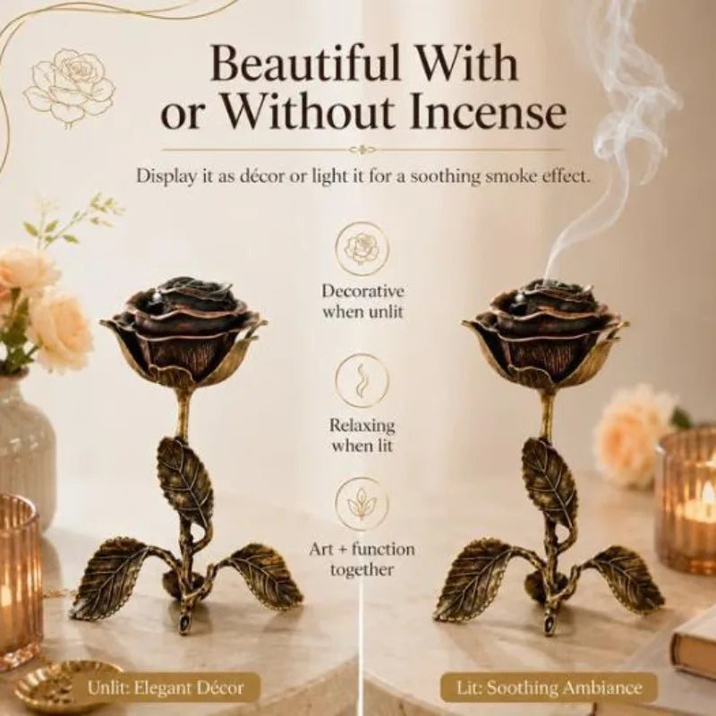 Antique Rose Incense Burner | Vintage Metal Aromatherapy Diffuser
