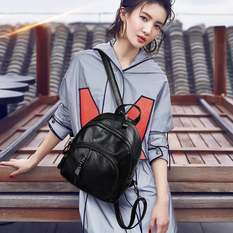 Anti-Theft PU Leather Mini Backpack – Vintage Women's Bag