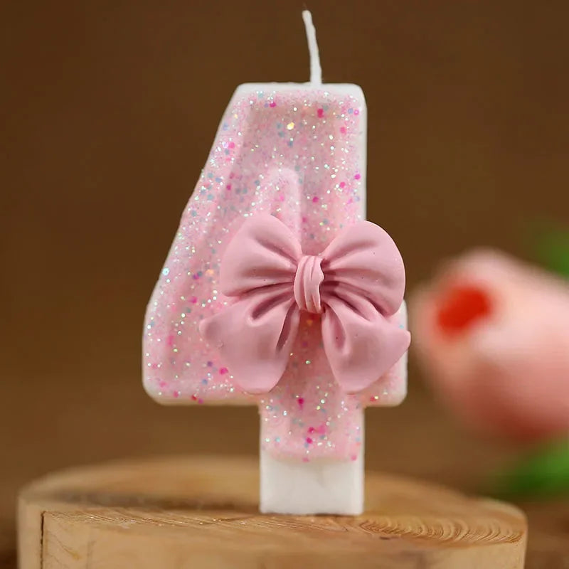 Cute Pink Bow 3D Number Cake Candles Birthday Party Decorations