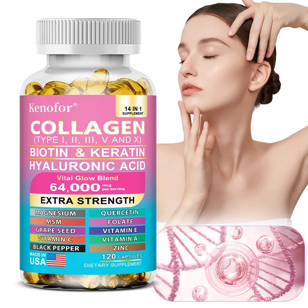 14-in-1 Collagen Capsules | Biotin, Keratin & Hyaluronic Acid