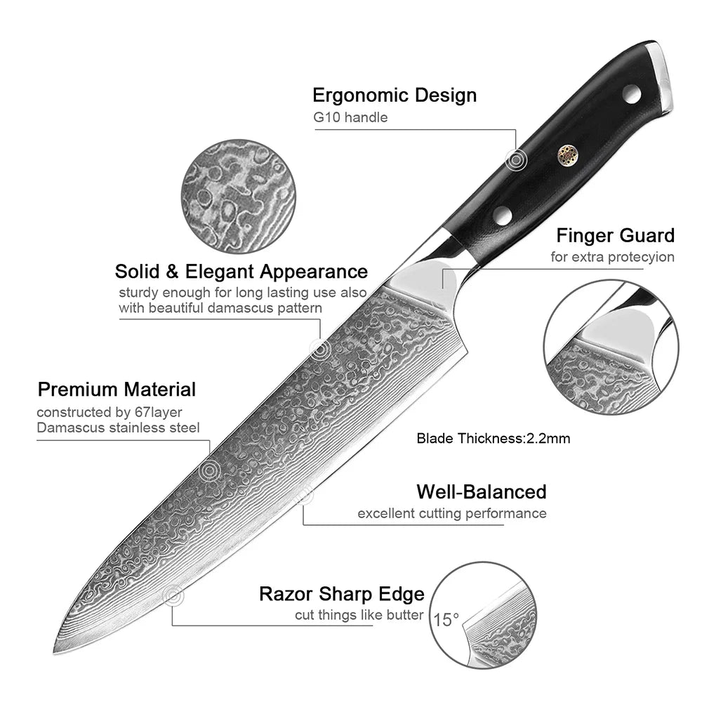 Damascus Steel Chef Knife Set 1–9 PCS | G10 Handle