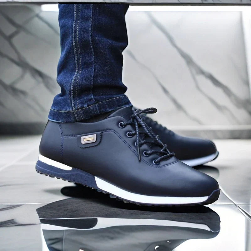 Men's Casual Leather Sneakers – Breathable Flat Business Shoes