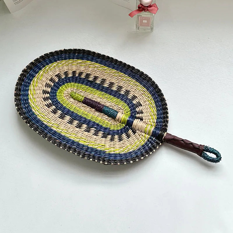 Woven Straw Fan Summer Cooling Grass Handwoven Handmade Nordic