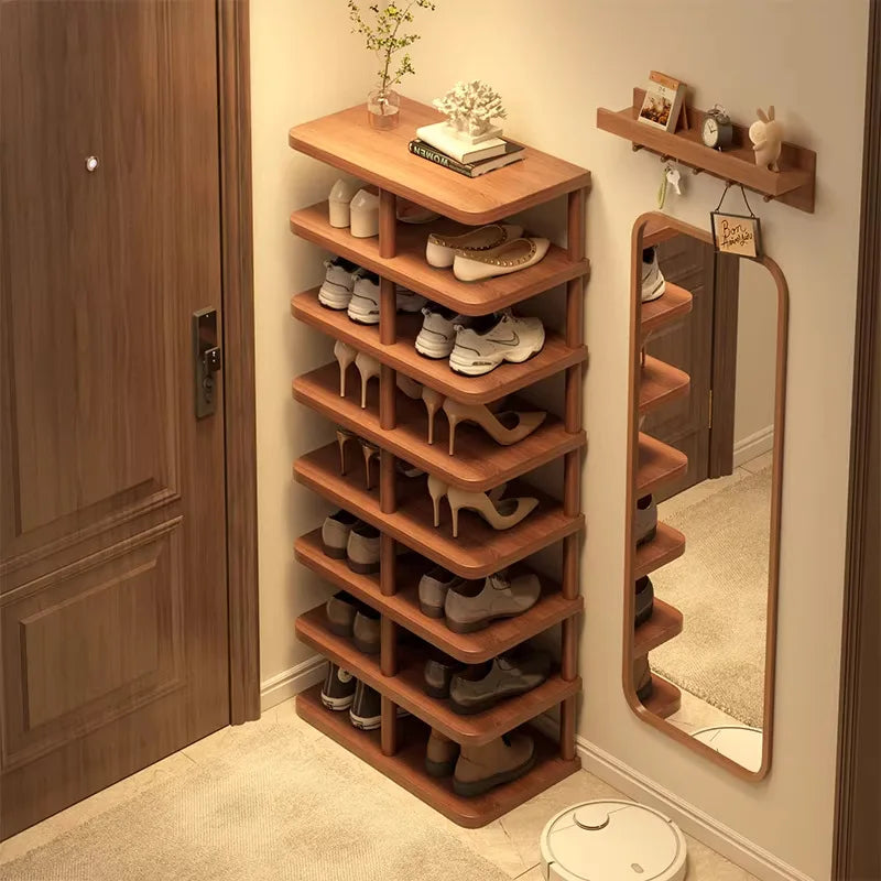 Multi-Tier Bamboo Shoe Rack – Narrow Entryway Floor Organizer