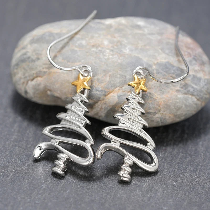 Huitan Christmas Tree Drop Earrings – Star Dangle for Women