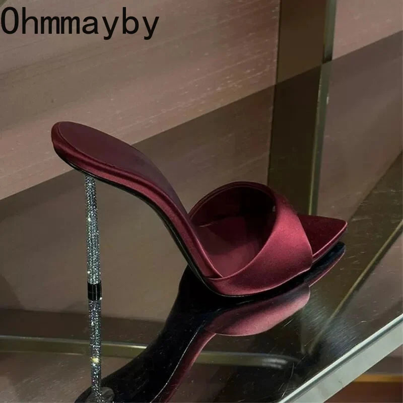 Women's Sparkling High Heel Mules – Pointed Toe Dress Slides
