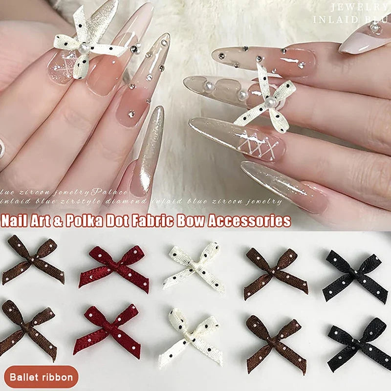 20Pcs Fabric Bow Nail Art Charms – Wave Dot DIY Decor