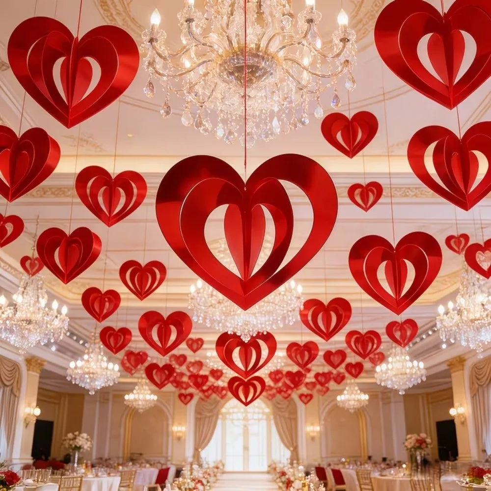 Glitter Heart Sequin Hanging Curtain Decor – 16 PCS Set