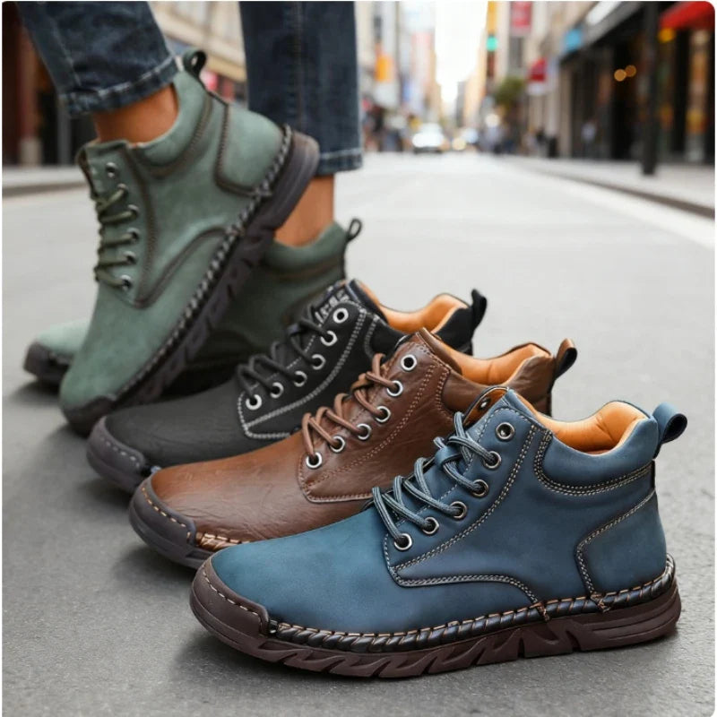 DQTBE Men's Lace-Up Leather Casual Sneakers | Breathable Flats
