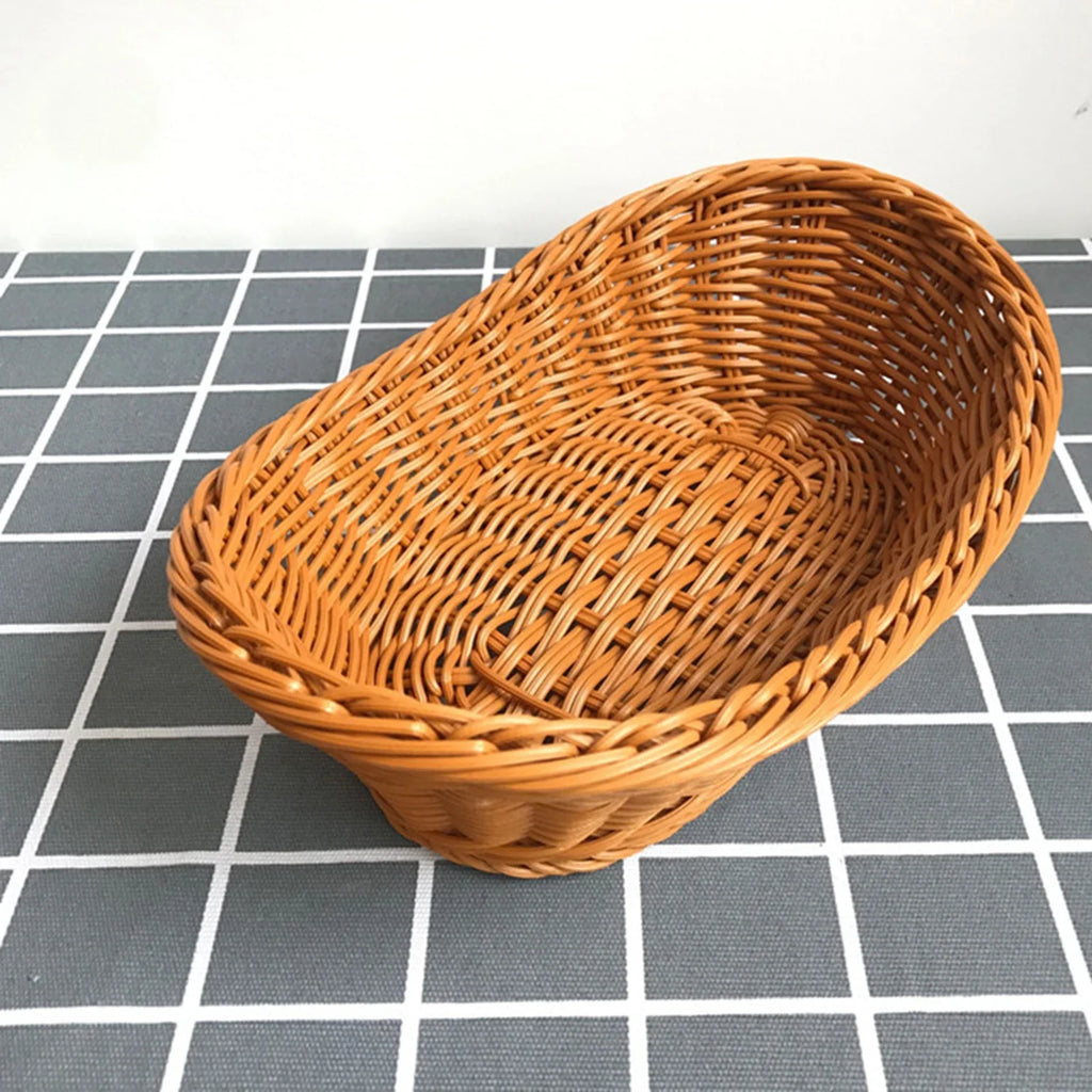 Woven Rattan-Style Serving Basket Tray – Fruit, Bread & Snacks