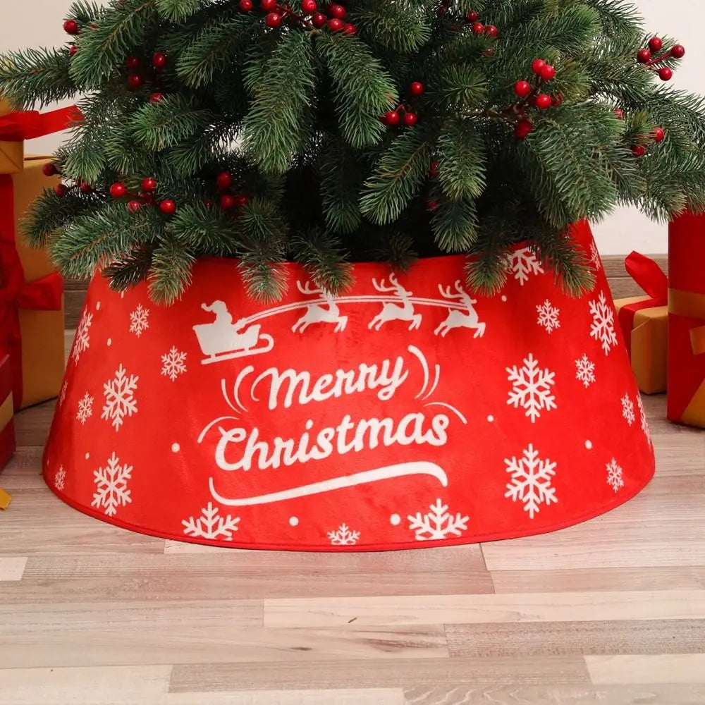 Christmas Tree Skirt – Snowman, Santa & Elk Xmas Floor Cover