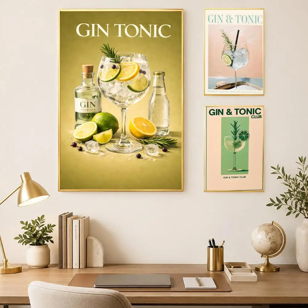 Gin & Tonic Cocktail Wall Art Poster – Self-Stick HD Waterproof