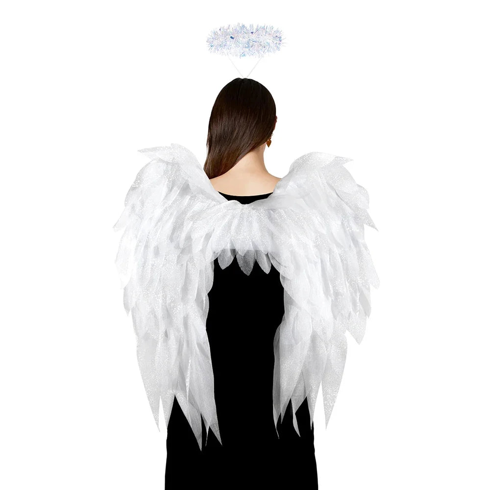White Black Angel Wing Real Feather Fairy Dance Party Christmas