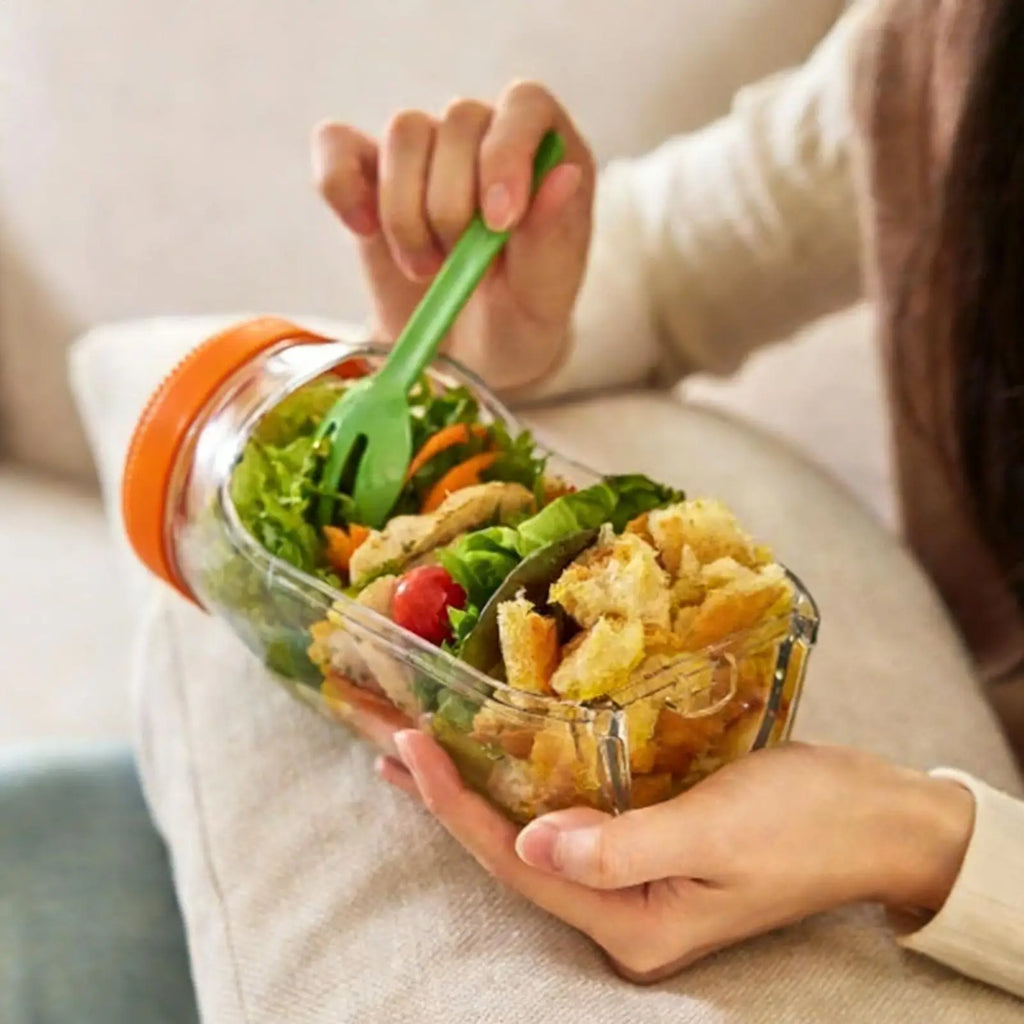 Leakproof Side-Open Salad Jar | Portable 1000ml Lunch Container