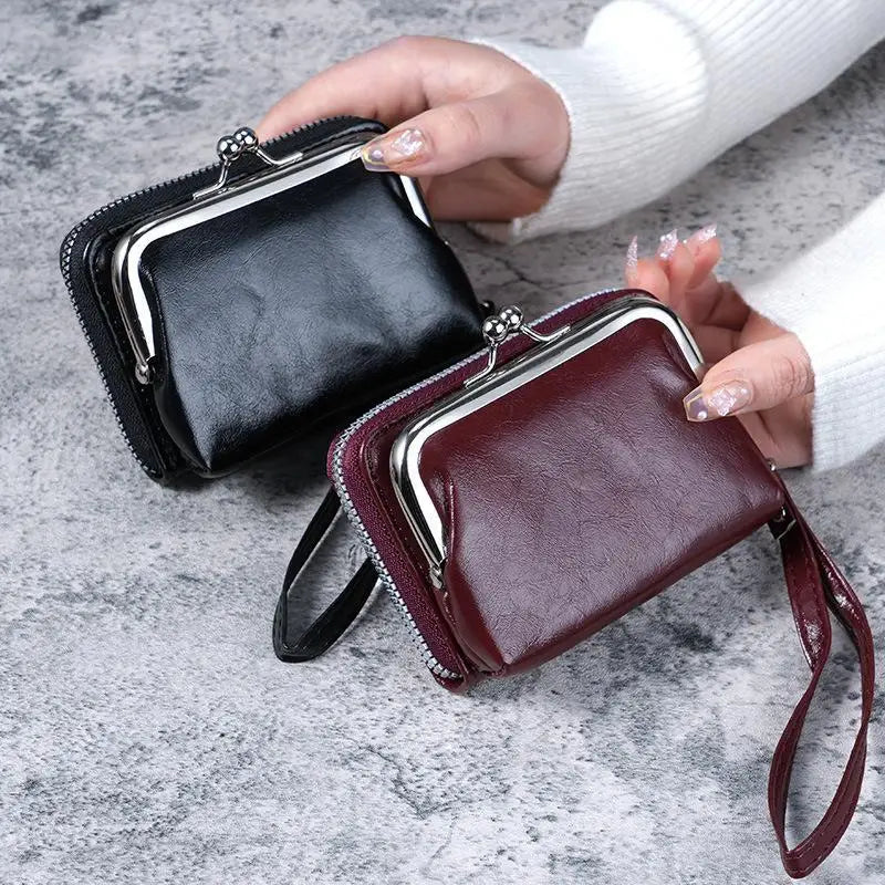 Women's PU Leather Wristlet Coin Purse | Dual Compartment Mini Wallet